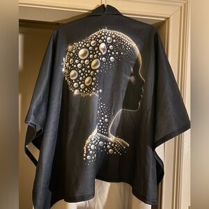 Black White Hoodie Cape with Artistic Design